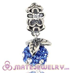 Silver European Forever Bloom Dangle Charms 8mm Blue-White Czech Crystal Beads