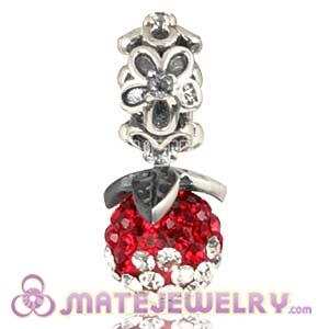 Silver European Forever Bloom Dangle Charms 8mm Red-White Czech Crystal Beads