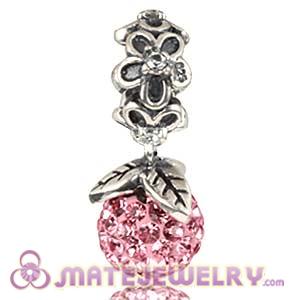 Silver European Forever Bloom Dangle Charms 8mm Pink Czech Crystal Beads