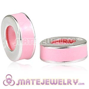 925 Sterling Silver European Enamel Pink Stopper Bead For Bracelet