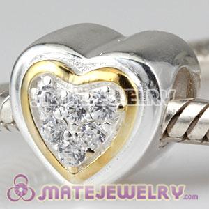 Sterling Silver European Heart Charms Beads With CZ Stone