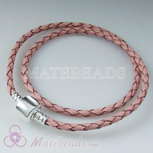 pink European double leather bracelet
