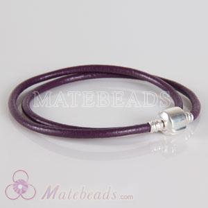 Purple slippy leather European style double bracelet without stamped