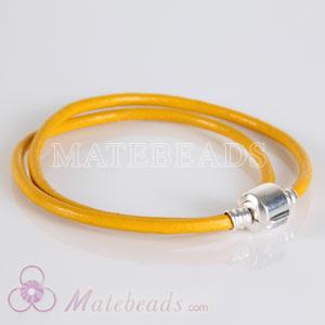 Yellow slippy leather European style double bracelet without stamped