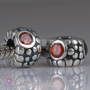 European Sterling Silver Bead with 3 Red CZ Stone