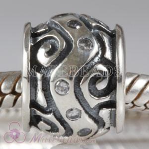 antique silver beads with clear CZ stones