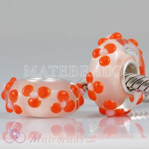 European orange Polka Dots Lampwork Glass Beads
