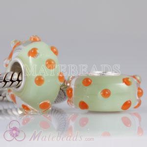 Environmental Lampwork glass beads that fit European with orange dot