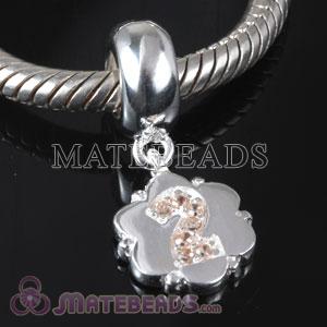European Number 2 Charm Beads with CZ Stone