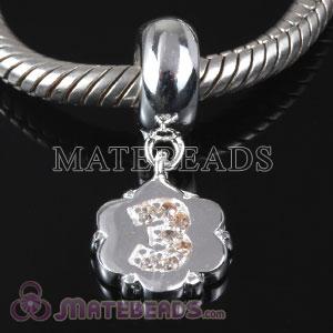 European Number 3 Charm Beads with CZ Stone
