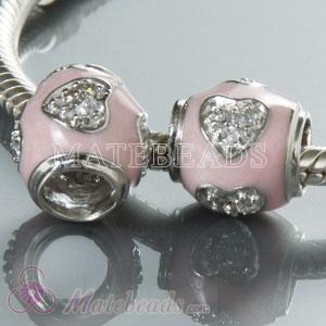 European pink enamel with Heart Stone charms