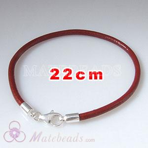 22cm red slippy European leather bracelet sterling lobster clasp