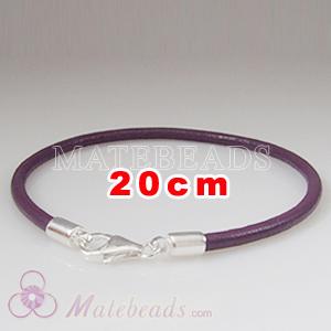 20cm purple slippy European leather bracelet sterling lobster clasp