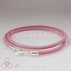 40cm pink slippy European double leather bracelet sterling lobster clasp