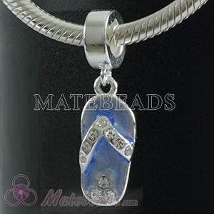 European Style Charms Dangle Blue Slipper with Stone