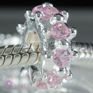 European Sterling Silver Charms with Pink Stone