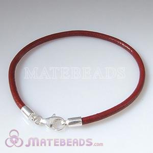 26cm red slippy European leather bracelet sterling lobster clasp