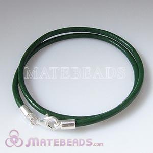 44cm green slippy European leather necklace sterling lobster clasp