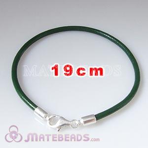 19cm green slippy European leather bracelet sterling lobster clasp