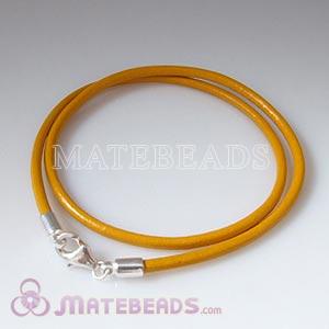 44cm yellow slippy European leather necklace sterling lobster clasp