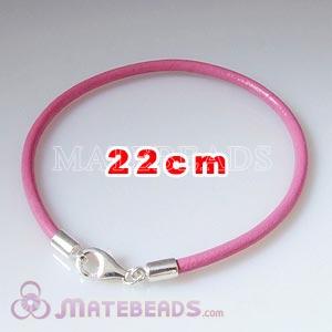 22cm pink slippy European leather bracelet sterling lobster clasp