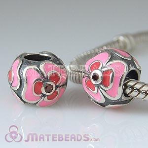 European Enamel Flower Beads with Red Stone