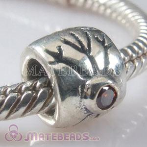 European Sterling Snowflake Bead with brown CZ 