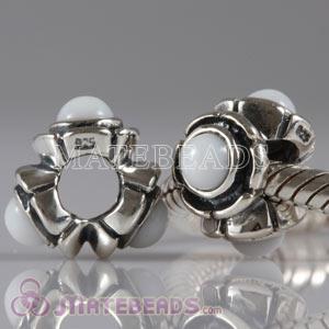 European silver triplet white stone beads