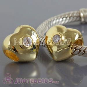 Gold plated silver European heart charm with clear stones