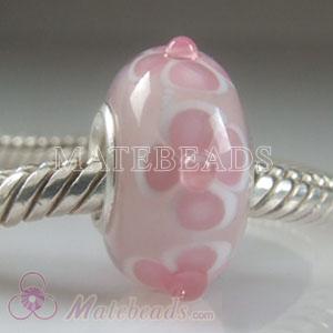 Pink flower Lampwork Glass Beads