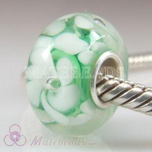 Hawaiian Green White Flower Glass Beads