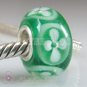 Green flower Lampwork glass beads