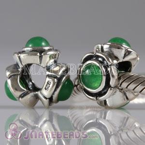 European Silver Triplet Green Stone Beads