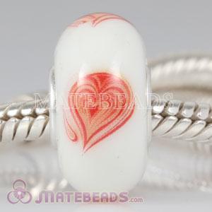 Lampwork Glass Printed Red Heart Bead fit European Largehole Jewelry Bracelets
