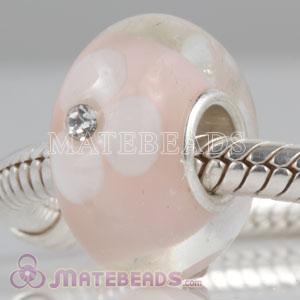 Lampwork Glass Flower Bead with Crystal fit European Lovecharmlinks Jewelry