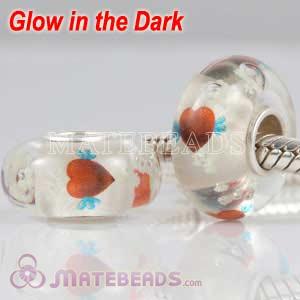 Lampwork Glass Painted Wing Heart Fluorescent Bead fit European Largehole Jewelry Bracelets