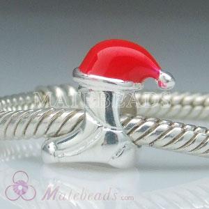 European Christmas Shoe charm Beads with red enamel santa hat