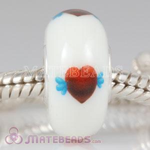 Lampwork Glass Painted Heart with Wing Bead fit European Largehole Jewelry Bracelets