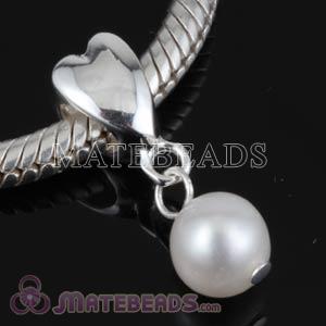 Sterling Silver Heart Bead Dangle 6mm White Freshwater Pearl Charms