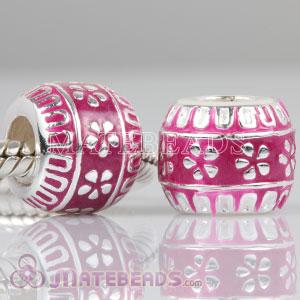 European Style Flower Bead with Pink Enamel