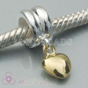 European charm with gold plated dangle silver heart beads