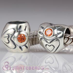 Sterling silver heart bead with July Birthstone Charms fit European Largehole Jewelry