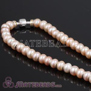 44cm European Style Freshwater Pearl Sterling Silver Necklace with Stopper Beads