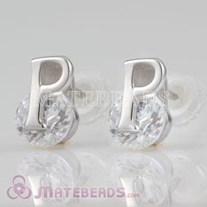 925 Sterling Silver CZ Letter P Stud Earrings