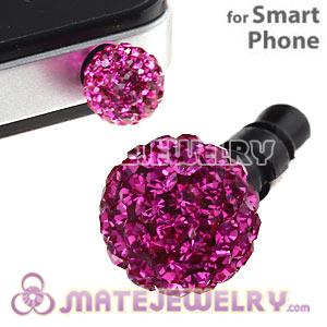 8mm Fushia Czech Crystal Ball Earphone Jack Plug For iPhone Wholesale 