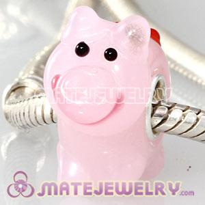 Handmade European Glass Pinky Pig Beads In 925 Silver Single Core