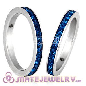 Fashion Unisex Stainless Stackable Finger Ring With Dark Blue Austrian Crystal 