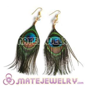 Wholesale 120 Pair Per Bag Multi Colored Long Colorful Peacock Feather Earrings 