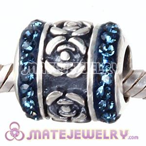 925 Sterling Silver Rose Flower Barrel Beads With Austrian Crystal 