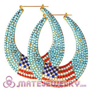 76X90mm Basketball Wives Bamboo Crystal Flag Of USA Earrings